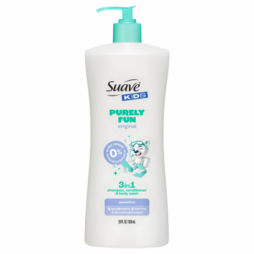 Suave Kids Purely Fun Original 3 in 1 Shampoo, Conditioner & Body Wash, Scented, 28 FL OZ