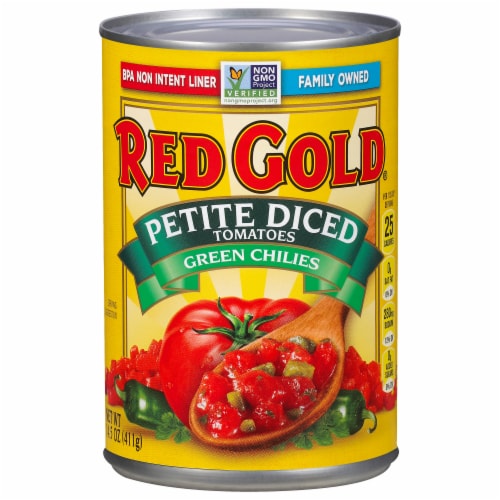 Red Gold Petite Diced Tomatoes with Green Chilies