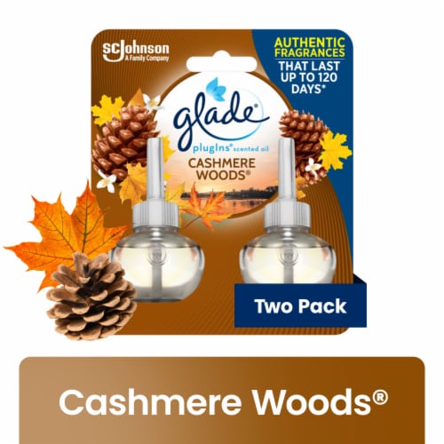 Glade PlugIns Scented Oil Refill Cashmere Woods, Essential Oil Infused Wall Plug In, 1.34 oz 2pk