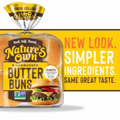 Nature's Own Butter Buns Hamburger Buns, Non-GMO Hamburger Buns, 8 Count