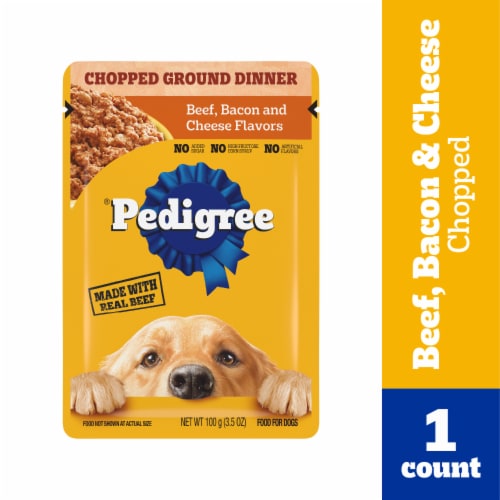 Pedigree Chopped Ground Dinner Adult Soft Wet Dog Food Pouch Beef Bacon & Cheese