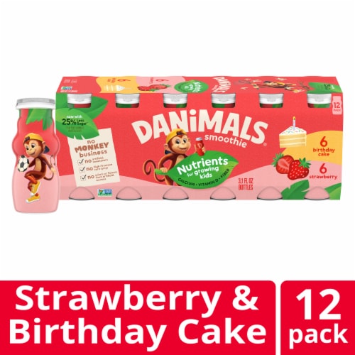 Danimals Smoothie Strawberry and Birthday Cake Low Fat Dairy Drink Smoothie Bottles