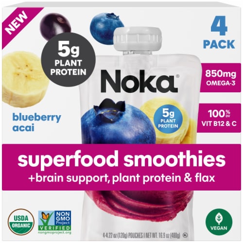Noka® Organic Superfood Plant Protein Blueberry Acai Smoothie Pouches