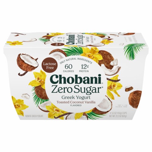 Chobani Zero Sugar Toasted Coconut Vanilla Greek Yogurt 5.3oz 4ct