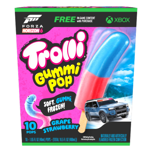 Trolli Frozen Gummi Ice Pops Chewy Sour Gummy Candy Frozen Dessert Snacks, Grape Strawberry, 10pk