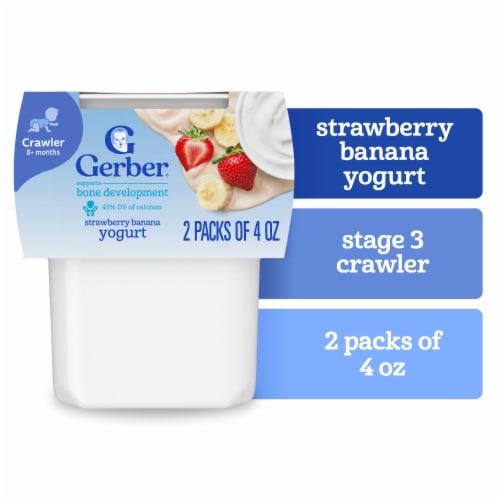 Gerber Yogurt Blends Stage 3 Baby Snacks Banana Strawberry 4 oz Tubs (Pack of 2)
