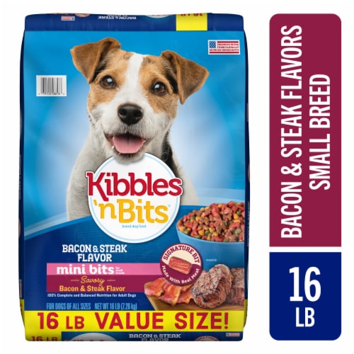 Kibbles 'n Bits Mini Bits Small Breed Dry Dog Food, Savory Bacon & Steak Flavor, 16 lb Bag