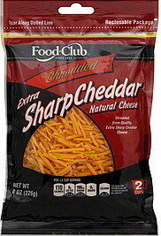 Food Club Shredded Xsharp Cheddar Cheese 8 oz pack