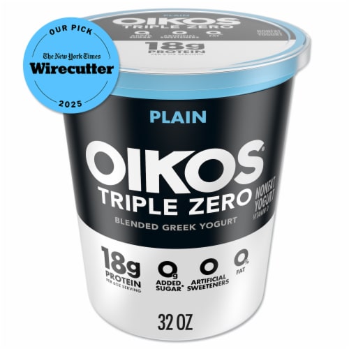 Oikos Triple Zero Plain High Protein Nonfat Greek Yogurt Tub