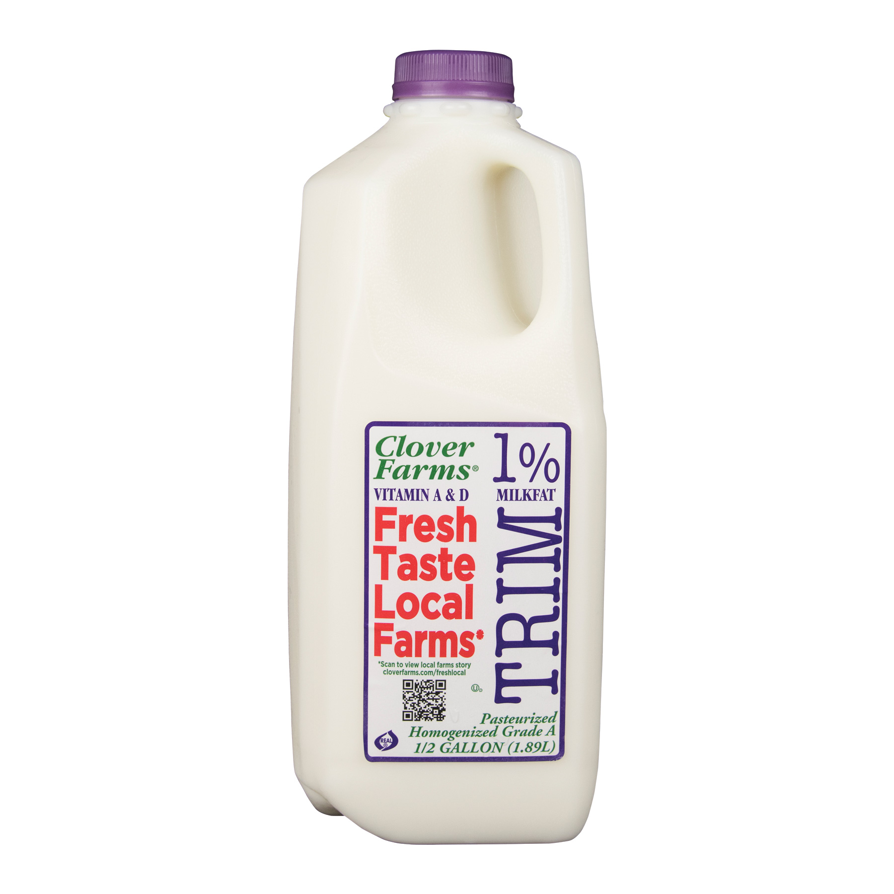 Clover Farms Dairy 1% Low Fat Milk Half Gallon