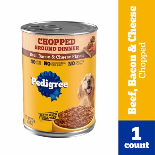Pedigree Chopped Ground Dinner Adult Canned Soft Wet Dog Food Beef Bacon & Cheese