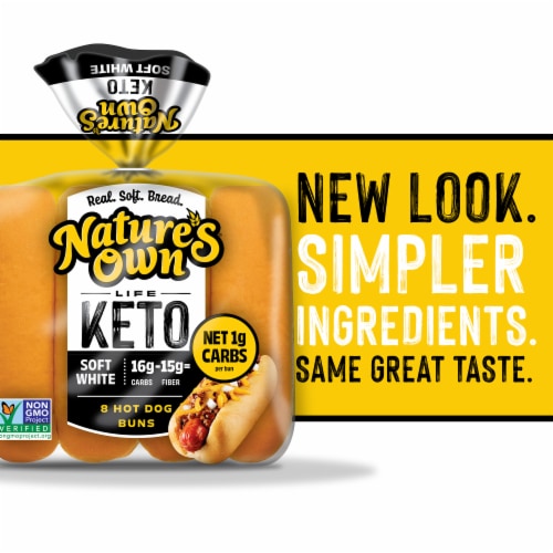 Nature's Own Life Keto Soft White Hotdog Buns, Non-GMO Keto Hotdog Buns, Keto Bread Buns, 8 Count