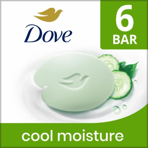 Dove 6 Bars Beauty Bar Soap Cool Moisture Cucumber & Green Tea Scent, Leaves Skin Refreshed