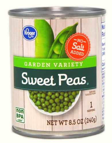 Kroger Garden Variety No Salt Sweet Peas - 8.5oz can