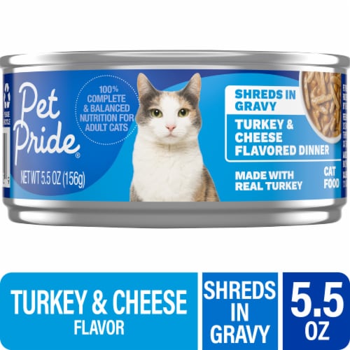 Pet Pride® Adult Wet Cat Food Shreds Turkey and Cheese Flavored Dinner In Gravy