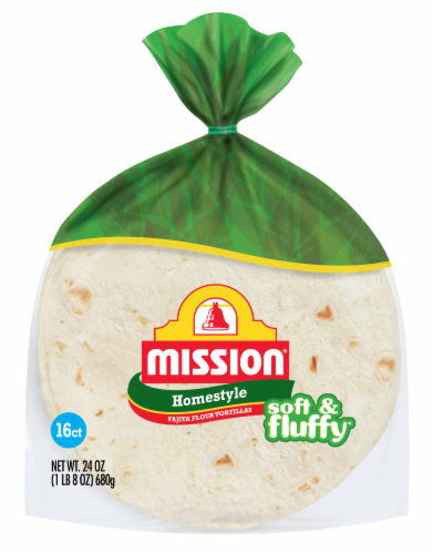 Mission Soft & Fluffy Homestyle Flour Tortillas, Fajita Size, 16 Count