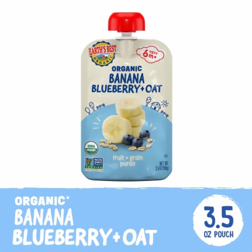 Earth's Best Organic Baby Food Pouches, 6+ Months, Fruit & Grain Puree, Banana Blueberry Oat