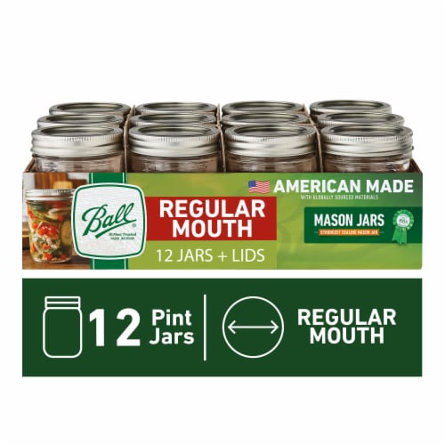 Ball Glass Mason Jars with Lids and Bands, Regular Mouth, 8 oz. Half Pint, 12 Count