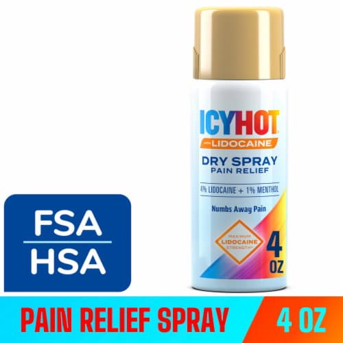 Icy Hot Lidocaine Pain Relief Dry Spray, Fast-Acting With Max Strength Lidocaine 4% and Menthol 1%