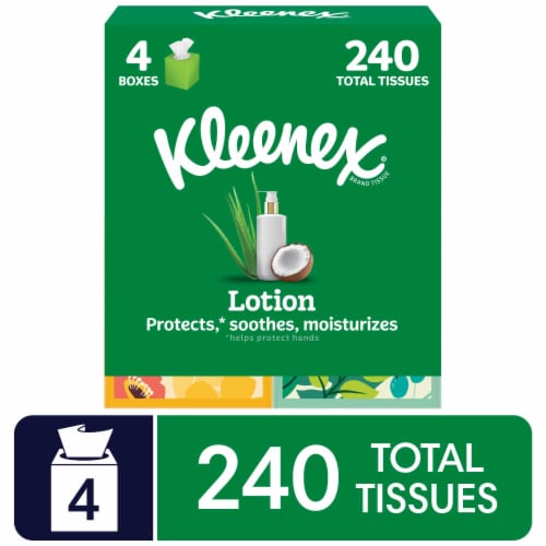 Kleenex® Lotion Facial Tissues with Coconut Oil, 4 Cube Boxes, 60 Tissues Per Box, 3-Ply