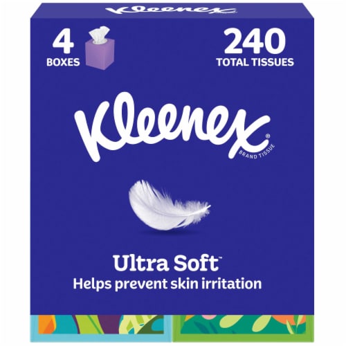 Kleenex® Ultra Soft™ Facial Tissues, 4 Cube Boxes, 60 Tissues per Box, 3-Ply (240 Total Tissues)