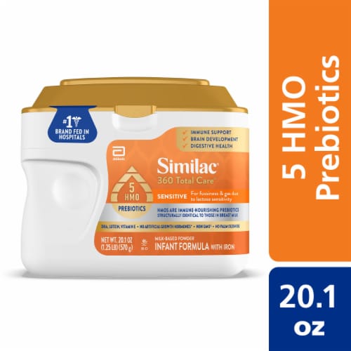 Similac 360 Total Care Sensitive Infant Formula Powder, Has 5 HMO Prebiotics, 20.1-oz Tub