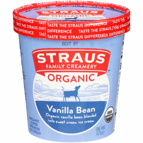 STRAUS FAMILY CREAMERY Vanilla Bean ORGANIC SUPER PREMIUM ICE CREAM ONE PINT (473mL)