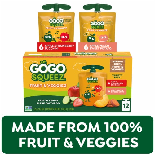GoGo squeeZ Fruit & VeggieZ No Sugar Added Strawberry/Peach Variety Pack