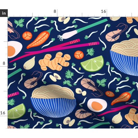 Noodles Shaw Lime Eggs Seafood Navy Blue Spoonflower Fabric by the Yard