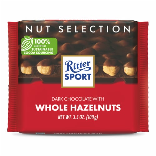 Ritter Sport Dark Chocolate Candy Bar with Crunchy Whole Hazelnuts