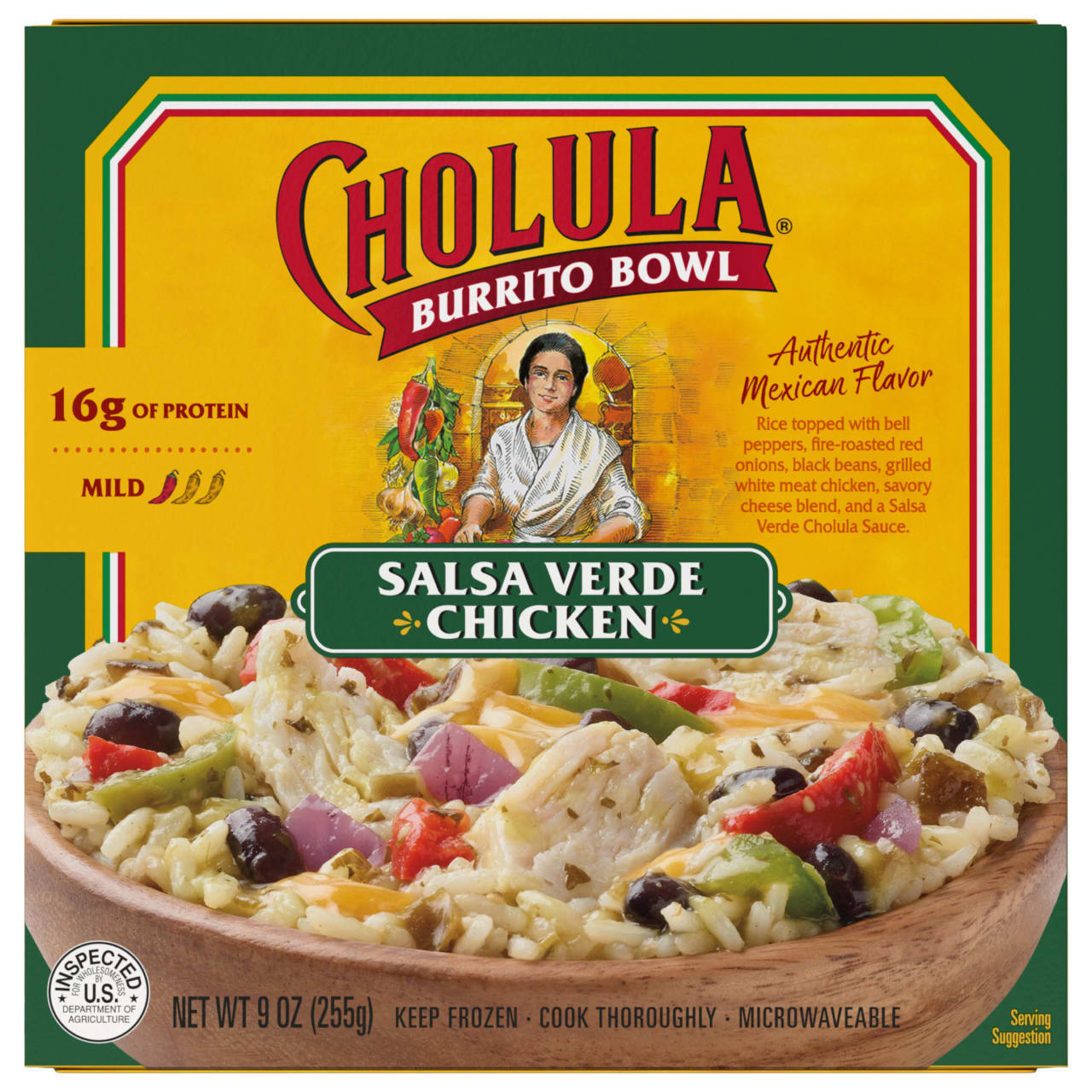Cholula Salsa Verde Chicken Frozen Burrito Bowl, 9 oz