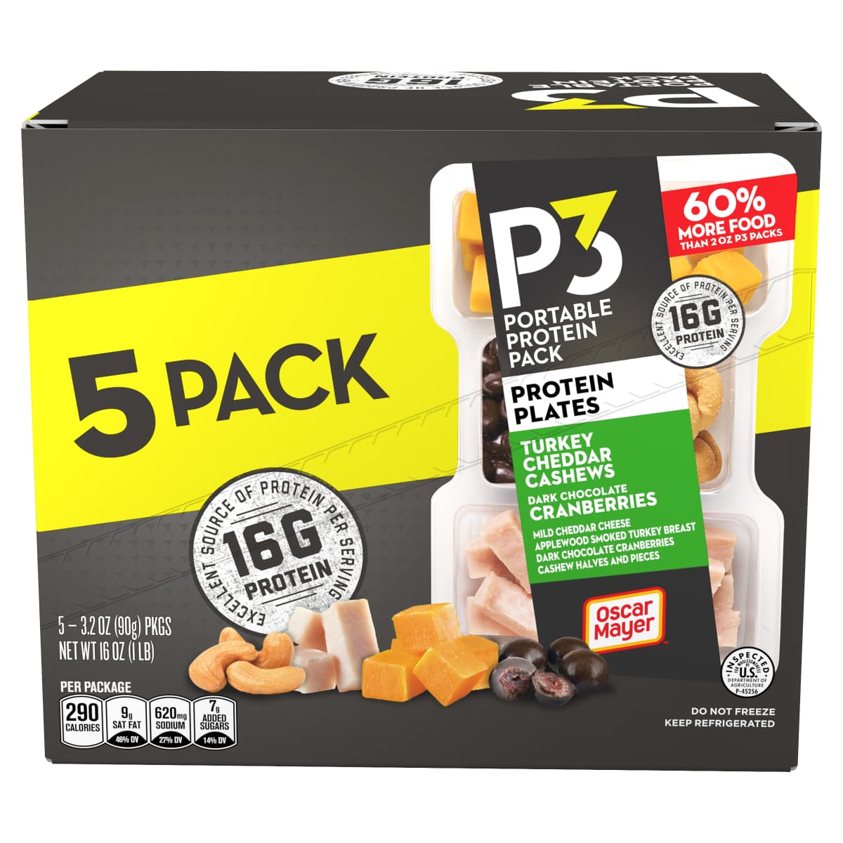 Portable Protein Snack Pack with Turkey, Cashews, Cheddar Cheese & Dark Chocolate Cranberries