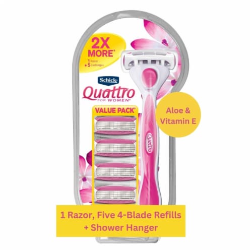 Schick Quattro For Women 4-Blade Razor + 5 Refills with Aloe & Vitamin E