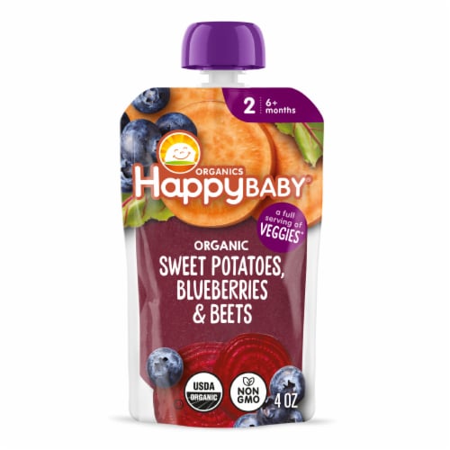 Happy Baby Clearly Crafted Stage 2 Sweet Potatoes Blueberries & Beets Baby Food Pouch