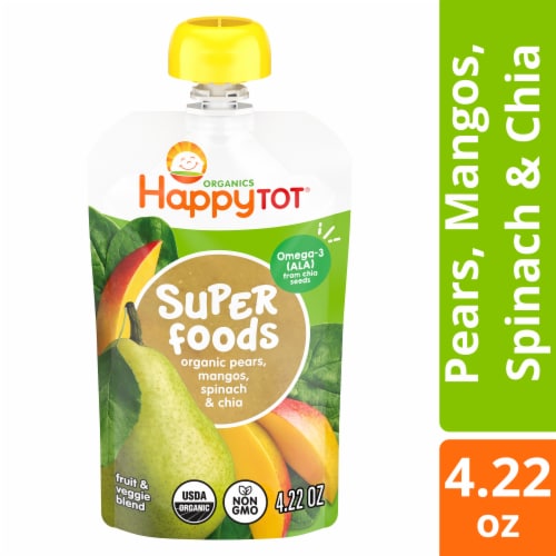Happy Tot Organics SuperFoods Stage 4 Pear Mango Spinach & Chia Organic Toddler Food Pouch