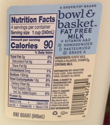 Bowl & Basket Fat Free Milk Quart