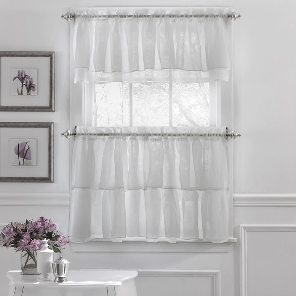 Elegant Crushed Voile Ruffle Blue/White/Pink/Purple/Beige Window Curtain Pieces with Optional Valance and Tiers (Cream - 36 Inch)