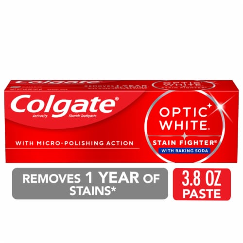 Colgate Optic White Stain Fighter with Baking Soda Teeth Whitening Toothpaste in Clean Mint Paste