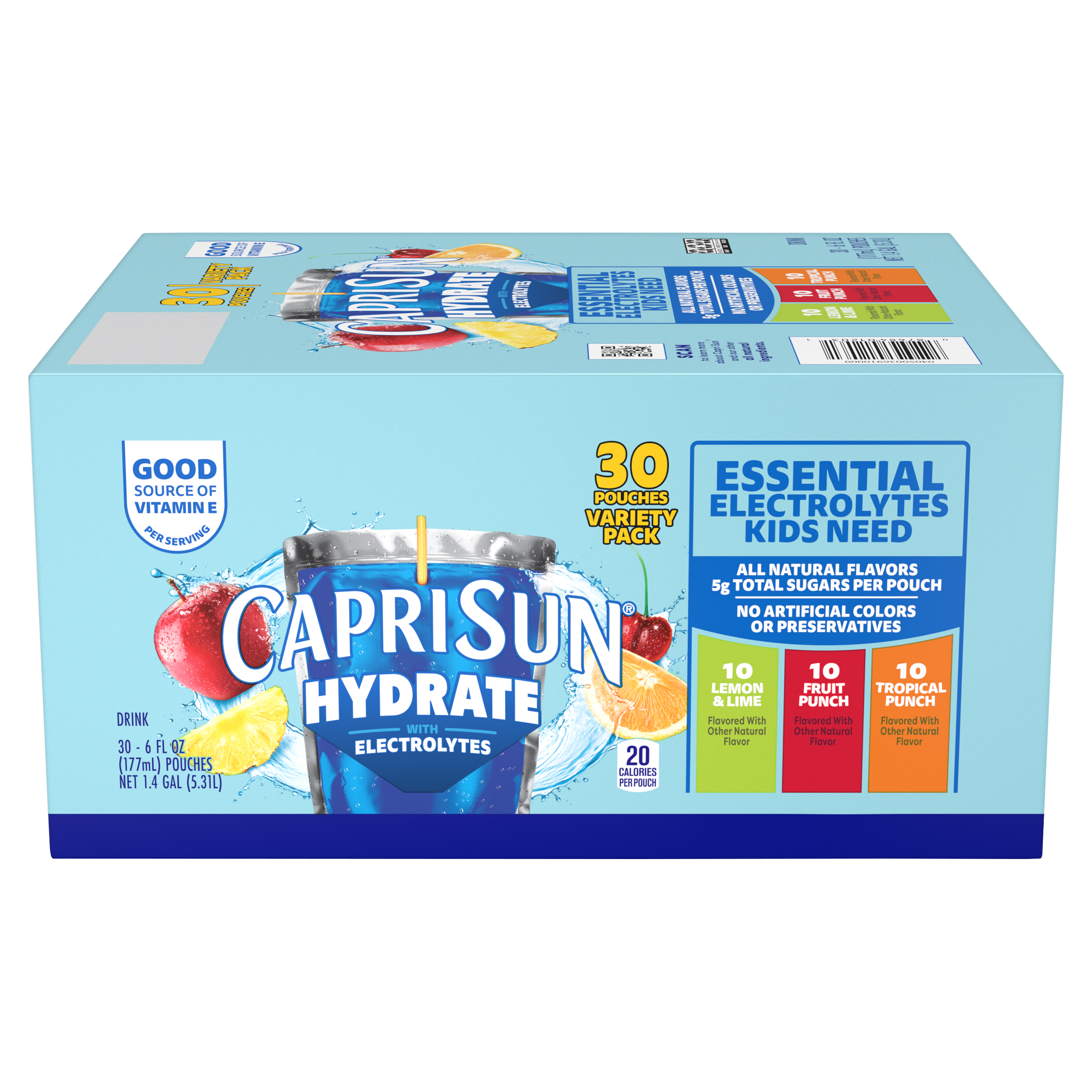 Hydrate Fruit Punch, Tropical Punch and Lemon Lime Flavored Juice Drink Blend with Electrolytes and Vitamin E Variety Pack