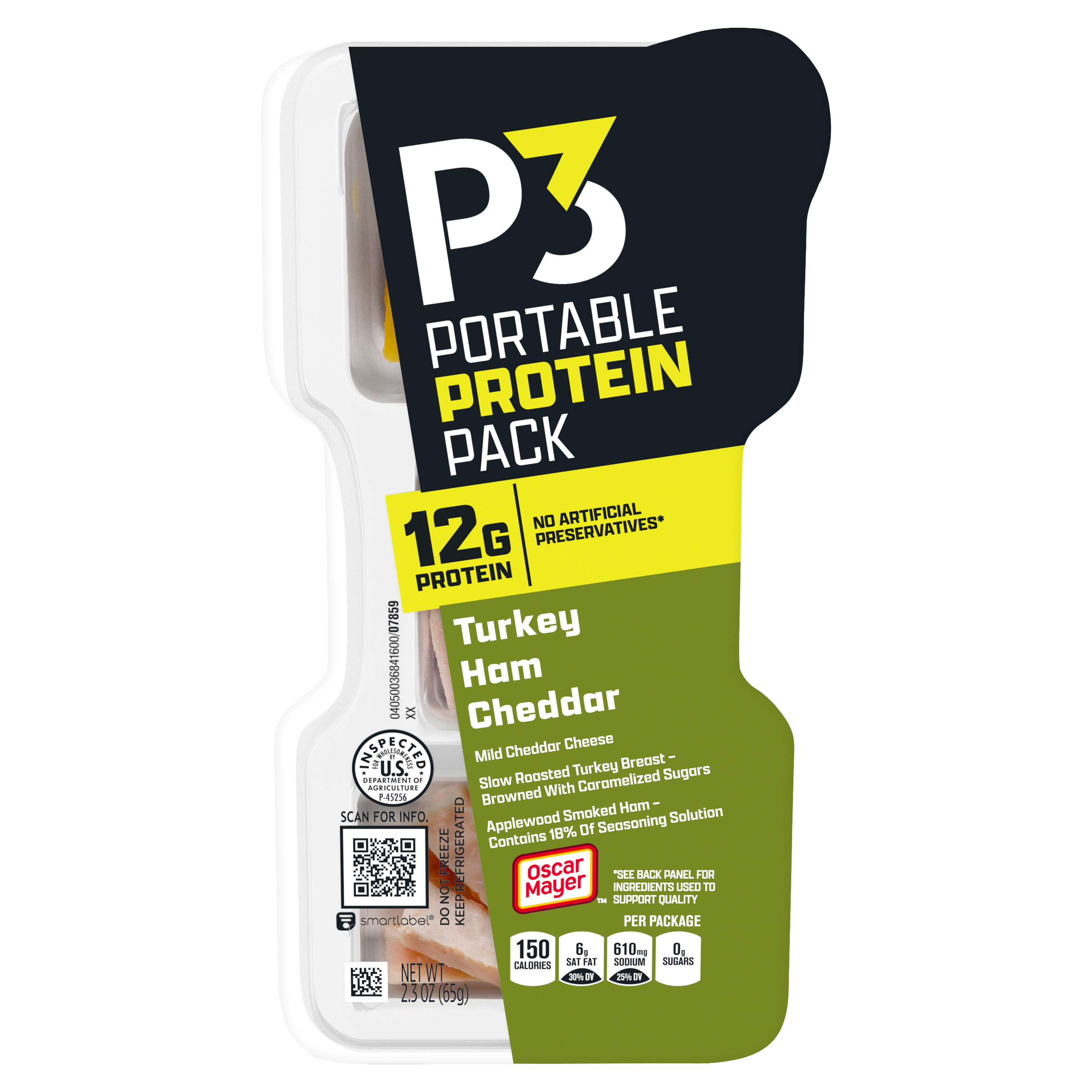 Portable Protein Snack Pack with Turkey, Ham & Cheddar Cheese