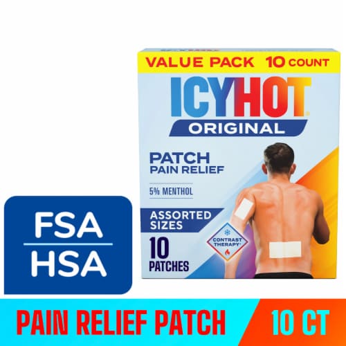 Icy Hot Original Pain Relief Patch Variety Pack, 5 Medium & 5 Large Fabric Patches With Menthol 5%