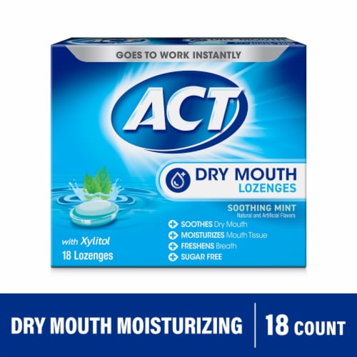 ACT Dry Mouth Lozenges Moisturizing with Xylitol Soothes Freshens & Stimulates in Soothing Mint