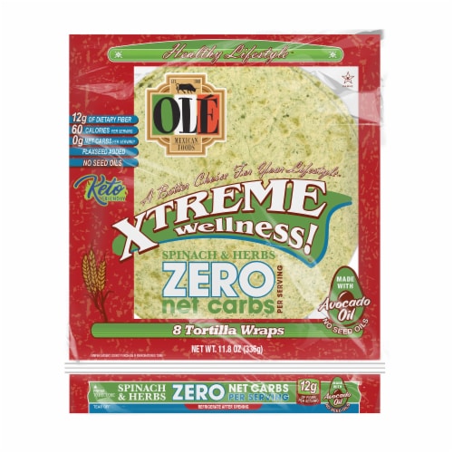 Ole Xtreme Wellness Zero Net Carbs Spinach & Herbs Tortilla Wraps 8CT