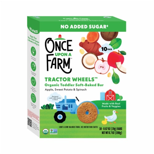 Once Upon a Farm Organic Tractor Wheels Toddler Bar, Apple, Sweet Potato & Spinach, 10 ct