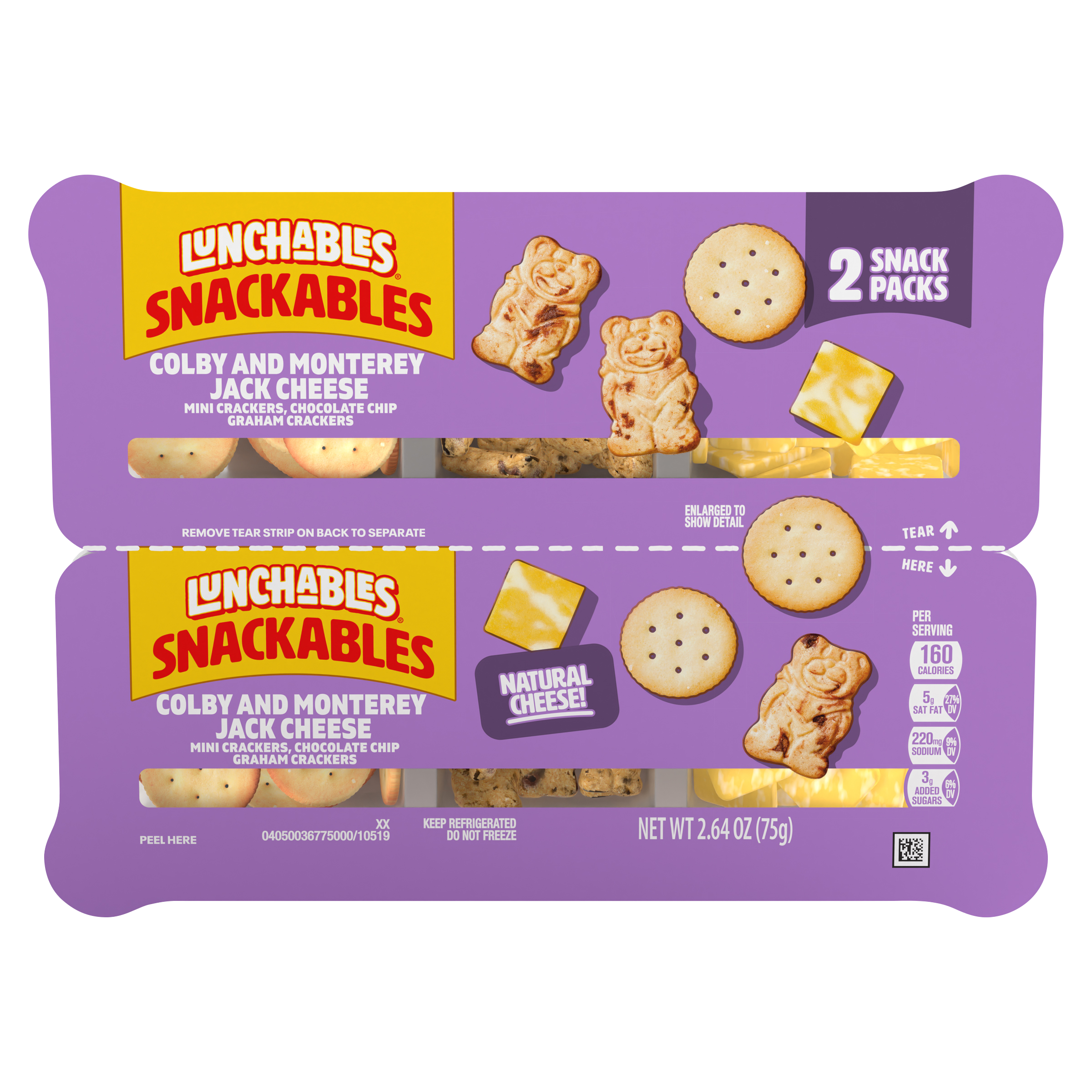 Snackables with Colby and Monterey Jack Cheese, Mini Crackers and Chocolate Chip Graham Crackers
