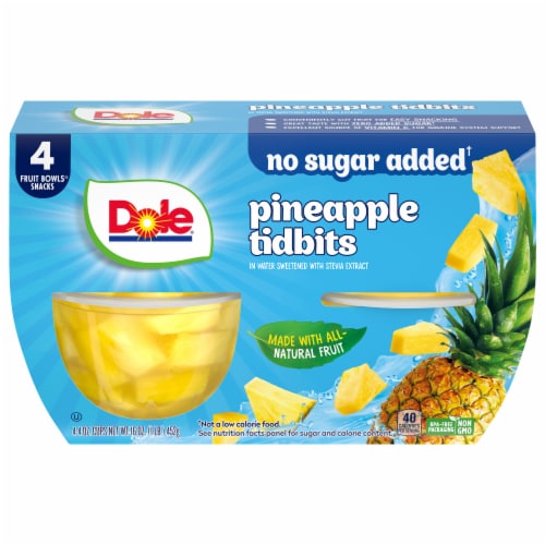 Dole® Fruit Bowls® Pineapple Tidbits With No Sugar Added Cups