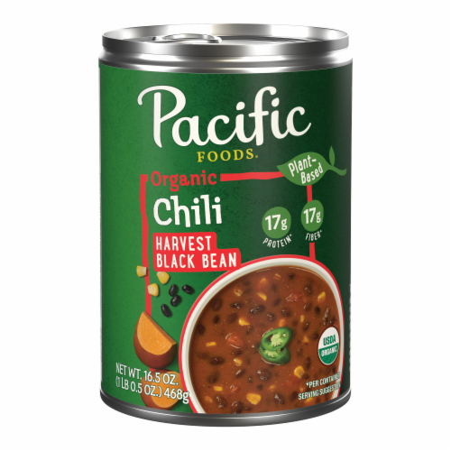 Pacific Foods Organic Harvest Black Bean Chili, Plant Based, 16.5 oz Can