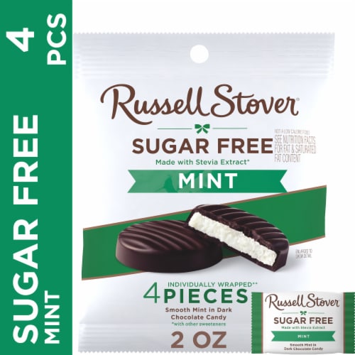 RUSSELL STOVER Sugar Free Dark Chocolate Mint Candy, 2 oz Bag