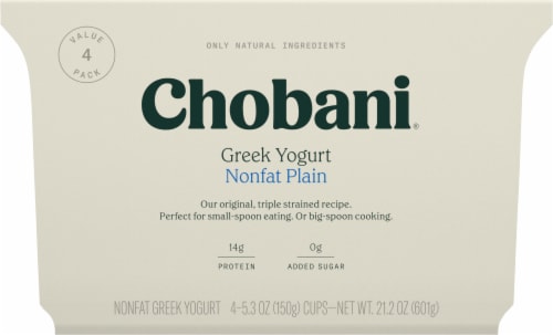 Chobani Non-Fat Plain Greek Yogurt 5.3oz 4ct