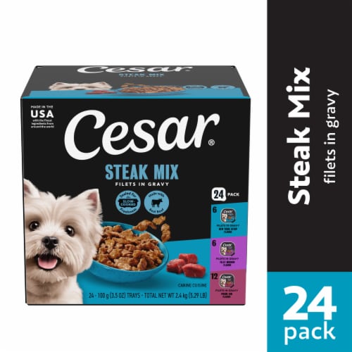 Cesar Soft Wet Dog Food Filet Mignon New York Strip & Prime Rib Filets in Gravy Variety Pack